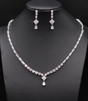 

GZJY Exquisite cz jewelry sets white gold color AAA cubic zirconia&crystal necklace earrings set for women