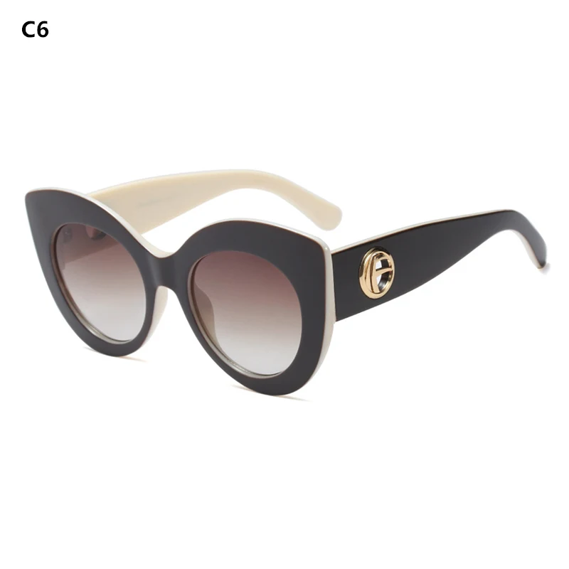 KOTTDO винтажные женские классические солнцезащитные очки с большой оправой, сексуальные солнцезащитные очки «кошачий глаз», модные PC очки, оправа Oculos De Sol Feminino - Цвет линз: C6