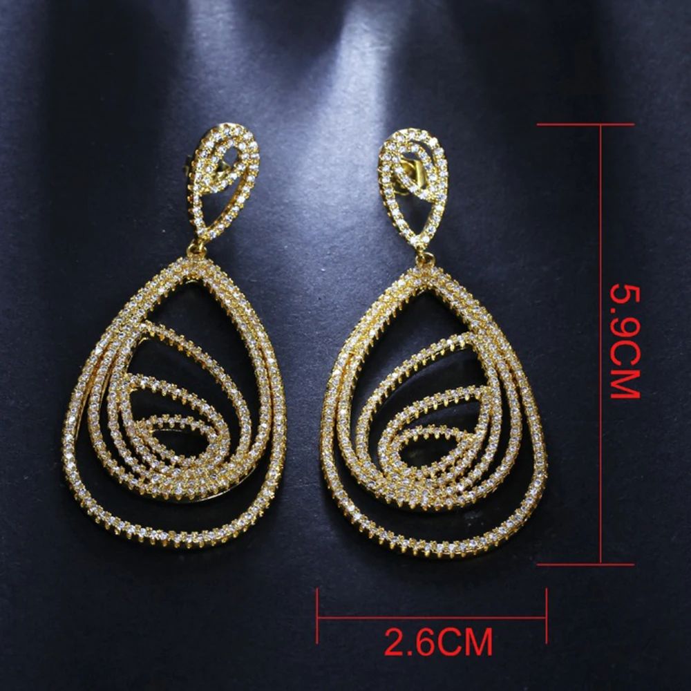 Female Stunning Zircon Water Drop Jewelry Great Big Earring for Women New Statement Earrings