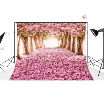 

LB Spring Baby Newborn Pink Floral Backdrop Background Photography Polyester Studio Props Photo Seamless Washable No Crease