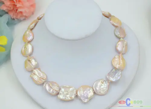 

Hot selling free shipping******* 18" 22mm pink BAROQUE coin KESHI REBORN PEARL NECKLACE