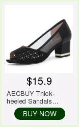 AECBUY Sandals Female Middle Heel 19 Summer New Thick Heel Water Drill One Word Buckle Fish Mouth High Heel Woman Shoes 7LXPb1