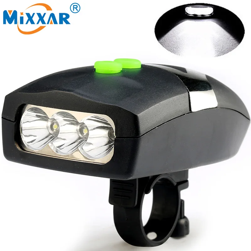 Best Universal White Front Head Light Bike Bicycle Light  Cycling Lamp + Electronic Bell Horn Hooter Siren Waterproof Accessories 1
