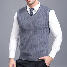Осенняя и зимняя повседневная мужская кашемировая жилетка с v-образным вырезом