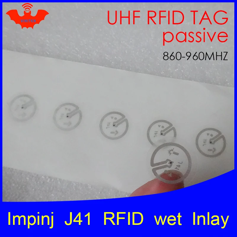 RFID метка UHF стикер Impinj J41 мокрой инкрустация 915 МГц 900 868 МГц 860-960 МГц Higgs3 EPCC1G2 6C Смарт клей пассивный RFID метки RFID этикетка