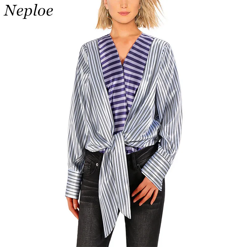 Neploe V NECK Blusas Chic Women Blouse 2018 Autumn New
