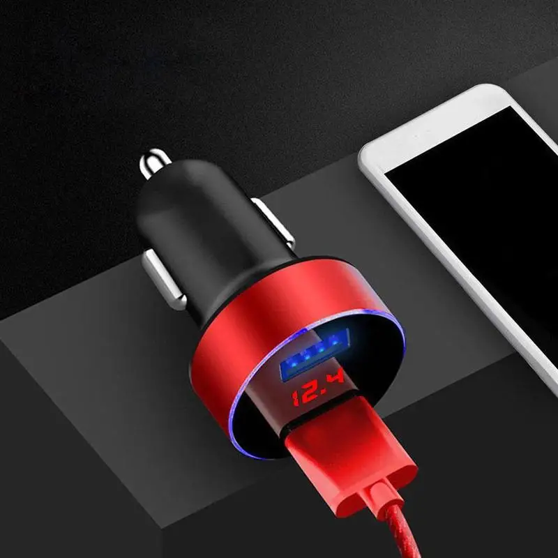 Автомобильное зарядное устройство с двумя USB разъемами 3,1 А, 2 порта, ЖК-дисплей, 12-24 В, прикуриватель, быстрое автомобильное зарядное устройство, адаптер питания, автомобильный стиль