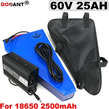 

16S 60V 25Ah triangle electric bicycle lithium battery pack 18650 60V 1500W 2000W electric bike battery with 5A Charger +a Bag