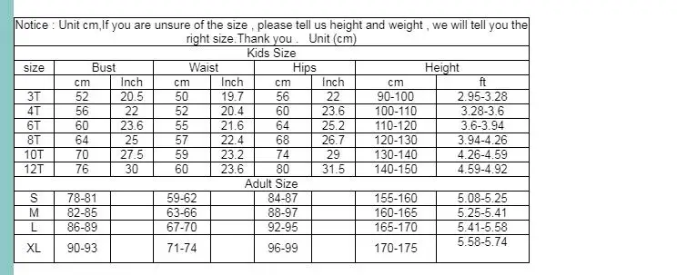 moana size chart