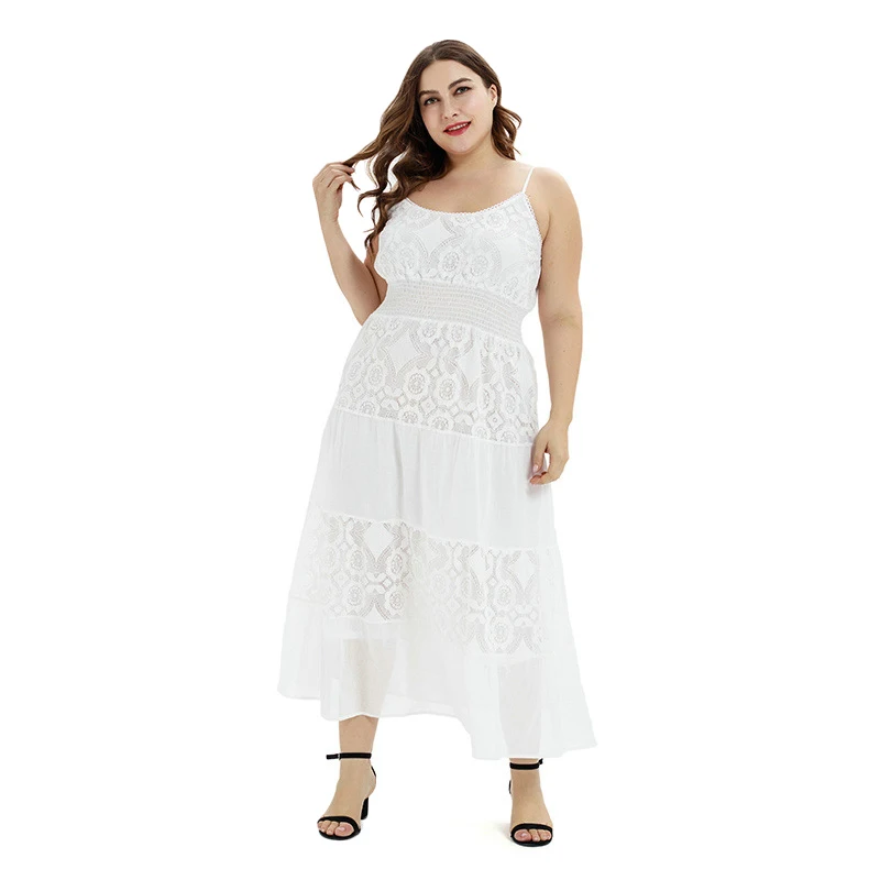 

WHZHM Flower Black Backless Sleeveless Strap Plus Size 3XL Dress Women Vestido Summer Floral A-Line White Dress Femme FX180124-1