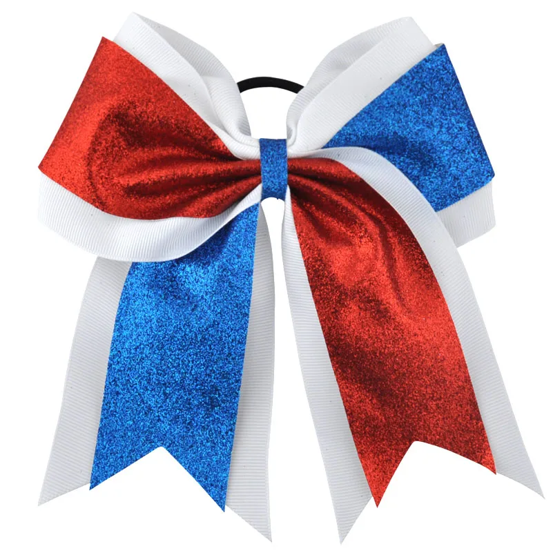 Red With Sapphire 20 шт 7 дюймов большой бант для волос Блеск порошок Grosgrain лента эластичные резинки для волос конский хвост банты для волос для девочек/женщин - Цвет: Red With Sapphire