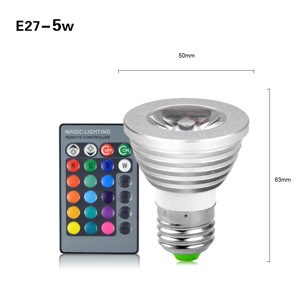 RGB светодиодный светильник E27 E14 GU10 Светодиодный прожектор для дома AC 110 V-220 V с регулируемой яркостью с 24 клавишами дистанционный RGB светильник со светодиодными лампами - Испускаемый цвет: E27 5W Spotlight Kit