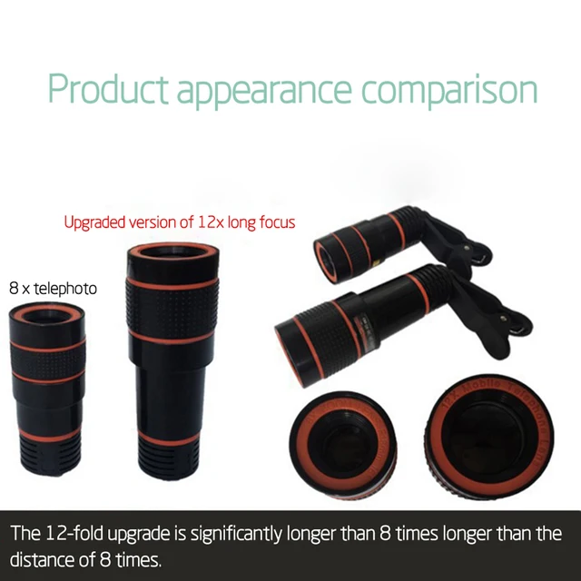 Clip-on 12-krotny zoom optyczny Obiektyw teleskopowy telefonu komórkowego Kamera teleskopowa HD 4