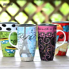 Kreative keramische schalenbecher deckel paar tassen kaffee tasse personalisierte tasse gemalt Continental caneca