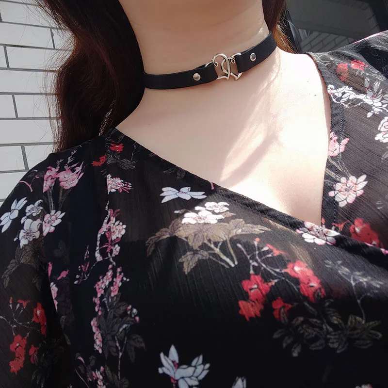 

Hot Punk Harajuku Collar Little love Choker Necklace Double heart PU Leather Choker Punk Goth 100% Handmade Neck Jewelry