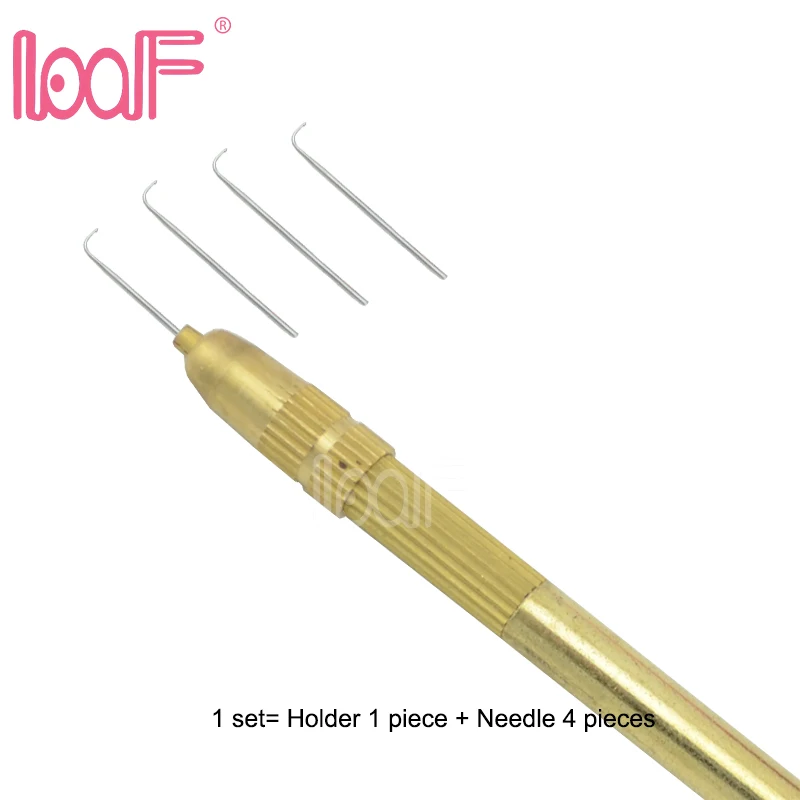 LOOF 4 Size Ventilating Needles(1-1,1-2,2-3,3-4)+1 Brass Holder Making Lace  Wigs Toupee Hairpiece Wig Knotting Hook Sets