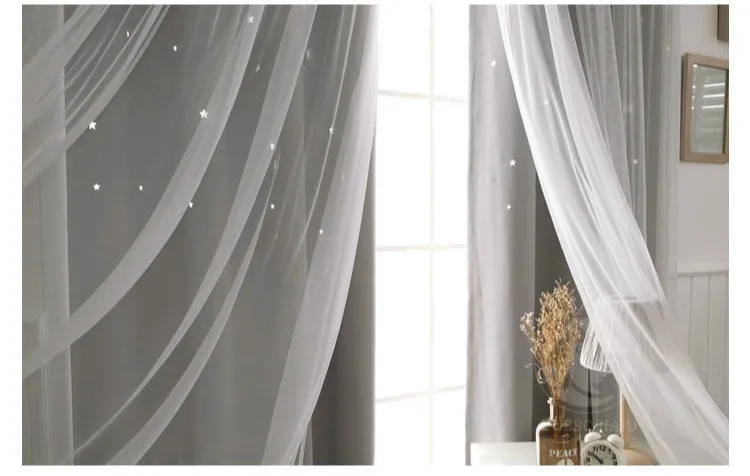 Корейская серия для девочек с сердечками, принцесса, фантазия, полый, со звездами, ткань, занавеска+ отвесная, обработанная, двойной слой, занавески для спальни