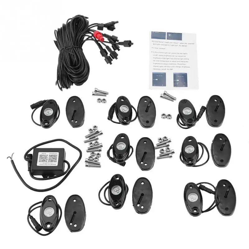 

Universal 8 Pods Bluetooth Wireless Multicolor RGB LED Rock Light Kit for Car Truck Car Accessories Rock Lamp Glow Light