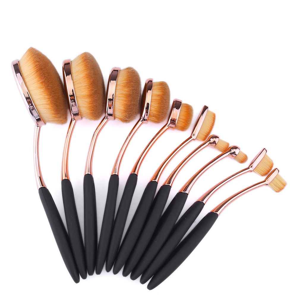 10 pcs Rose Gold Toothbrush Shape Oval Makeup Brush Set Face Beauty Oval Makeup Brushes/Oval Brush