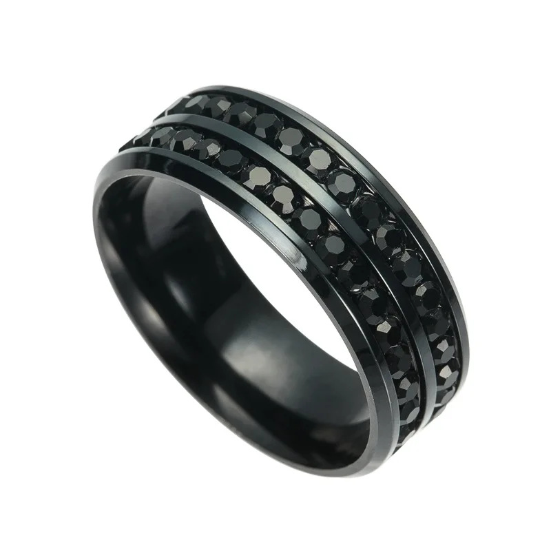 Новые черные кольца Mem из нержавеющей стали с белым кристаллом для женщин, титановое кольцо, корейское обручальное свадебное кольцо, ювелирные изделия, бижутерия