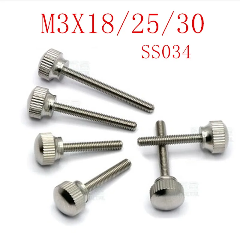 10PCS/LOT M3*18/25/30 stainless steel Knurled step Hand tighten Thumb