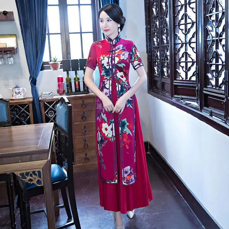 2018 Вьетнам платья Ао Дай в Cheongsam сексуальный красный Qipao длинные Традиционный китайский Платья для женщин Чино tradicional Oriental Воротники