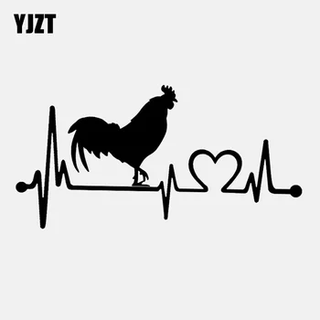 

YJZT 16.4CM*8.3CM Farm Rooster Chicken Poultry Vintage Heartbeat Line Vinyl Black/Silver Car Sticker C22-1163