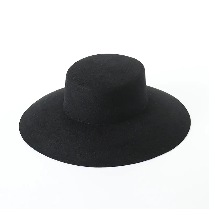 Осенние и зимние ретро простые Модные шерсть винтажные шляпы с широкими полями для женщин - Цвет: black
