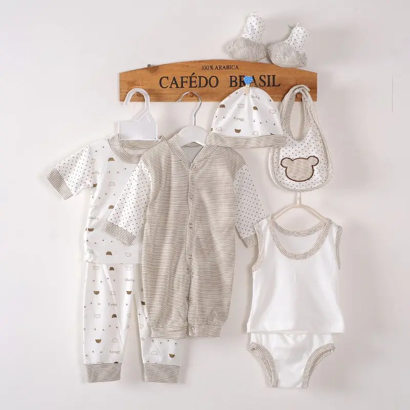 Одежда для новорожденных; комплект из 8 предметов; хлопковая одежда в горошек для мальчиков и девочек 0-3 месяцев; 4 цвета - Цвет: Коричневый