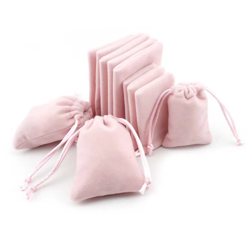 5pcs/lot Sweet Pink Drawstring Organza Velvet Bags 5x7 7x9 10x12cm Storage Bags Christmas Wedding Gift Pouches Jewelry Packaging