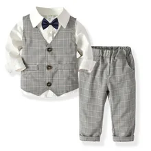 

Fashion Boys Clothes Children Clothing Sets Costumes Kids Set Toddler Shirt+Pant+Vest Bow Tie Suits Wear 2-7T TZ012