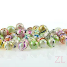 Acrílico granos del espaciador redondo de color plateado AB raya al azar DIY collar de la pulsera del encanto granos de La Joyería 8/10/12 MM