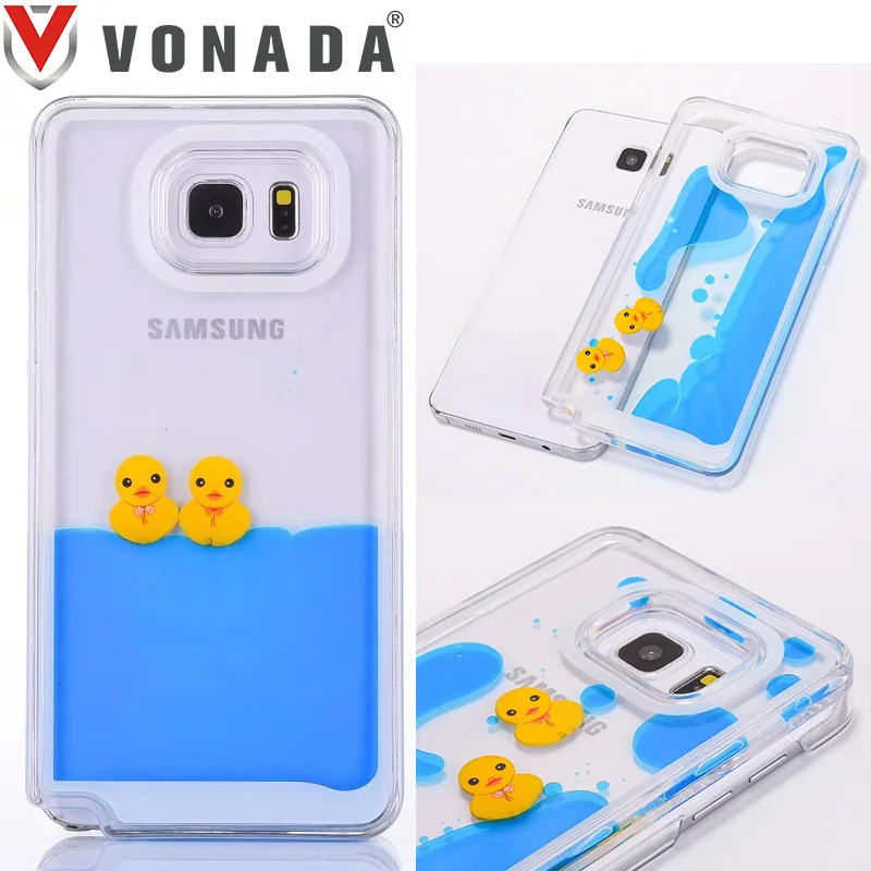 

Vonada Cute Case for Samsung Galaxy Note 5 Unique Floating Swimming Liquid Rubber Duck Blue Water PC Hard Phone Case Cover