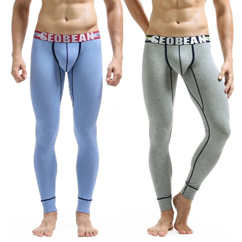Men Long Johns Cotton Winter Thermal Underwear Solid Color Mens