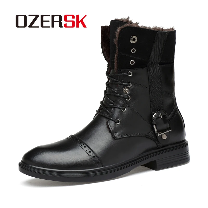 

OZERSK Brand Boots Comfortable Vintage Combat Boot Autumn 2020 New Cow Split Leather Waterproof Buckle Military Boots Men Shoes
