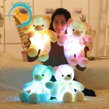 Kawaii Bear светодиодный светильник-подушка, плюшевая игрушка, милый плюшевый медведь, светильник-подушка, подарки для девочек, рождественские подарки 50 см