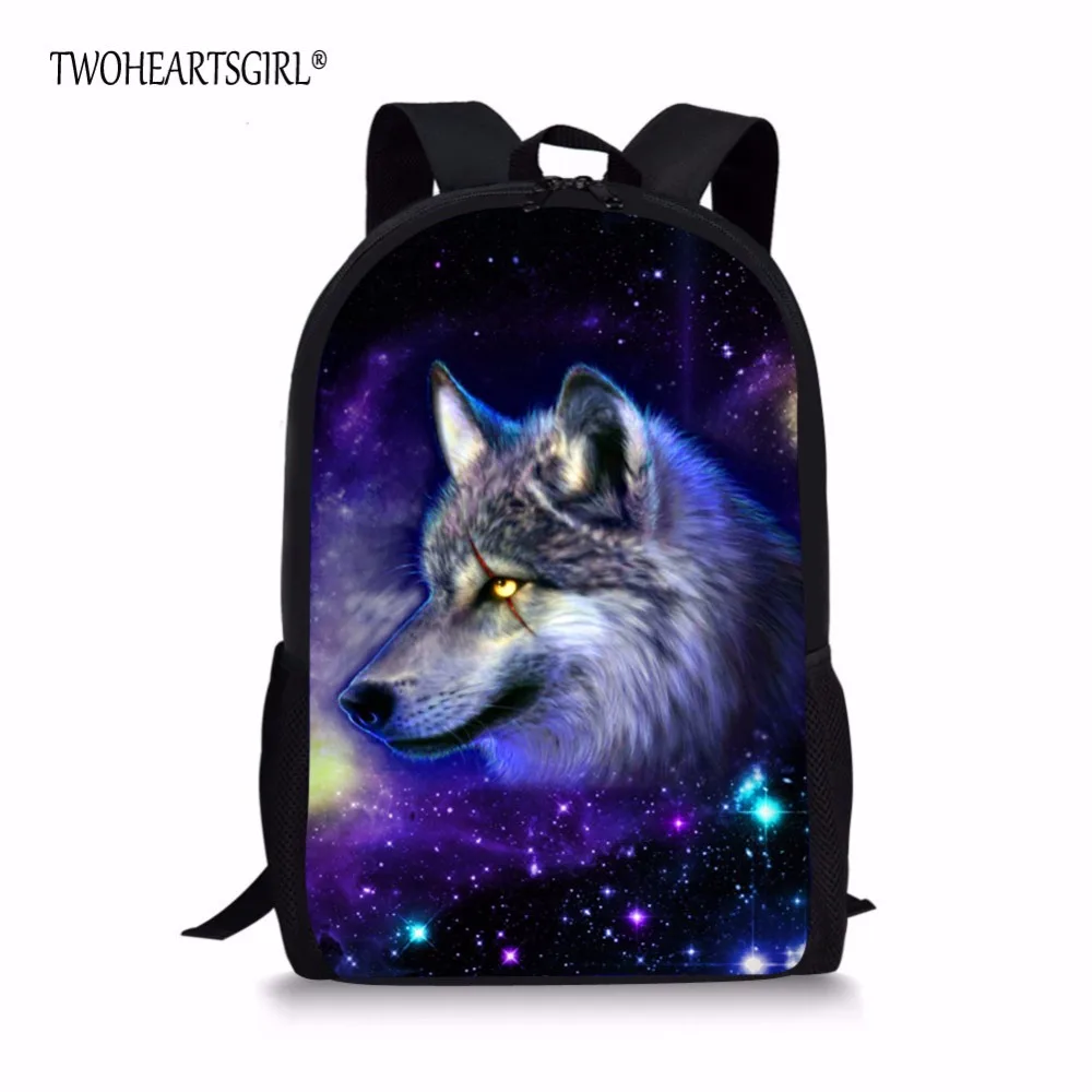 TWOHEARTSGIRL Galaxy Star Wolf Детские рюкзаки для подростков мальчиков школьный рюкзак студенческий Детский рюкзак Mochila