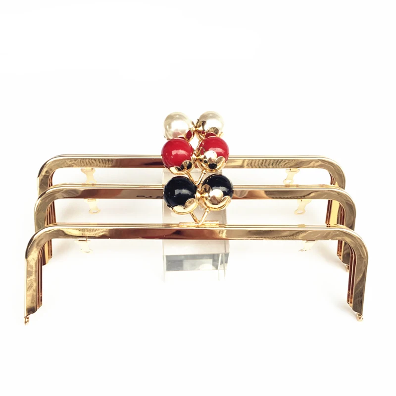 

2018 5Pcs Smooth Arcylic Beads Rectangle Metal Frame Clutch Kiss Clasp Lock Fashion Handbag Purse Bag Handle Accessories 25cm