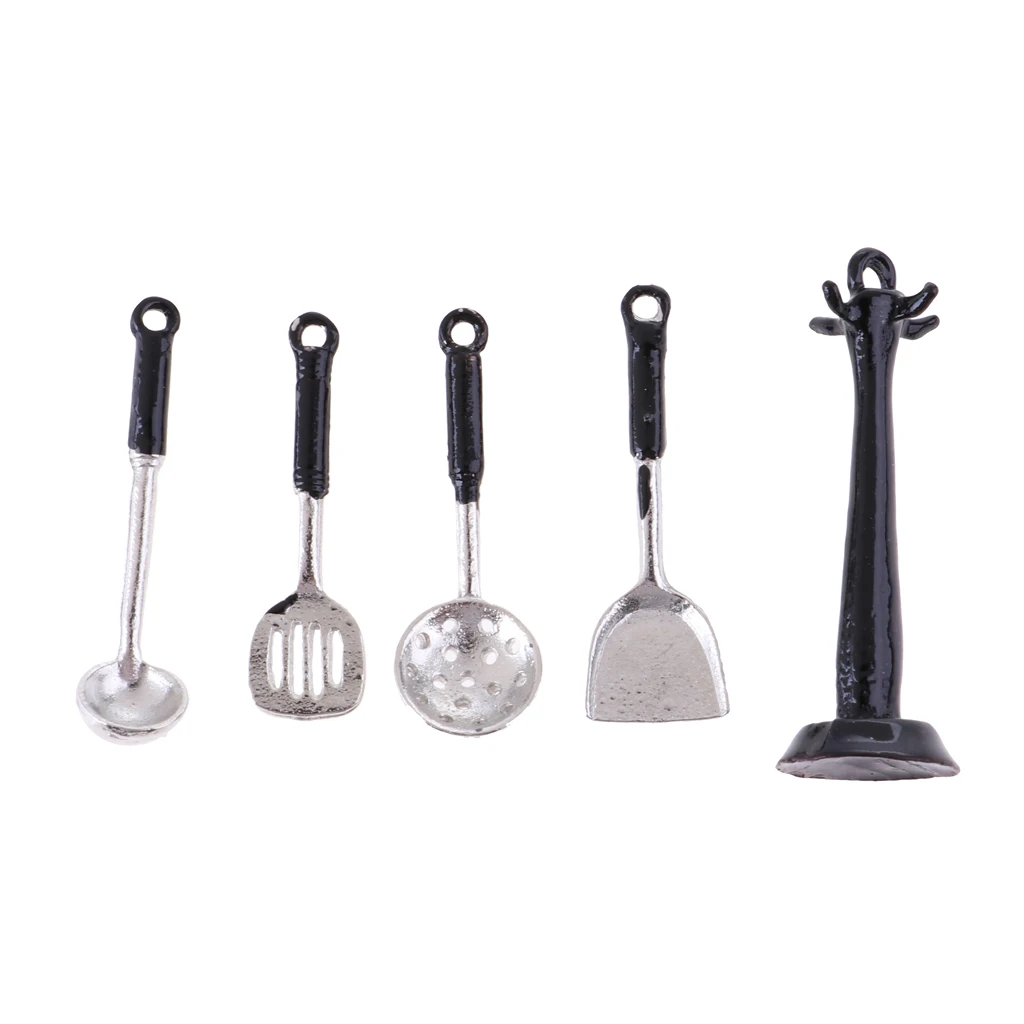 

1/12 Scale Dollhouse Miniature Toy Kitchen Silver Mental Cooking Accessories Utensils Tools 4 Pieces Set for 12th Dolls House