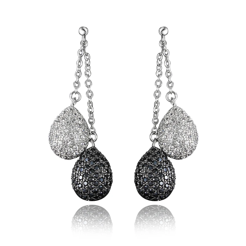 

New arrivals women long drop Earrings white and black cz earring European and American style Fashion jewelry Free drop shipping