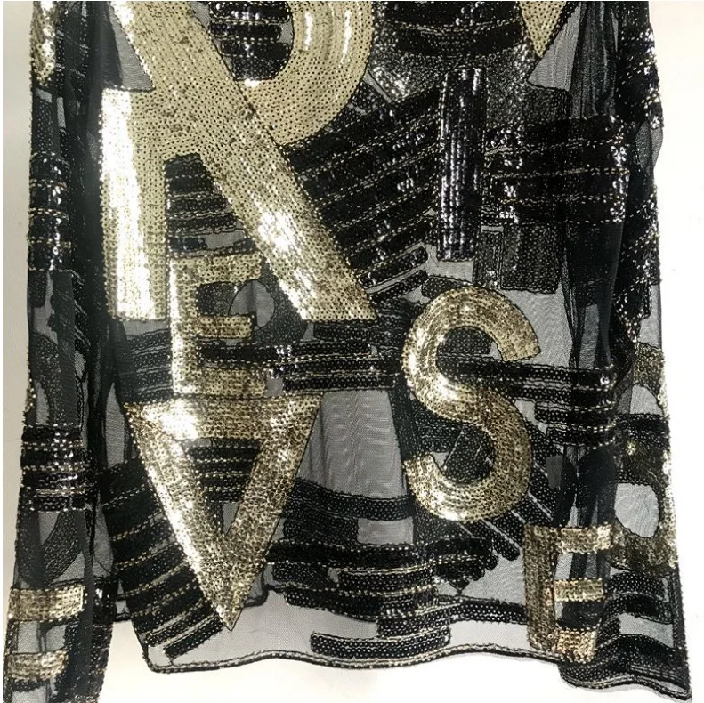 Letter Striped Beading Sequined Blouse Women 15
