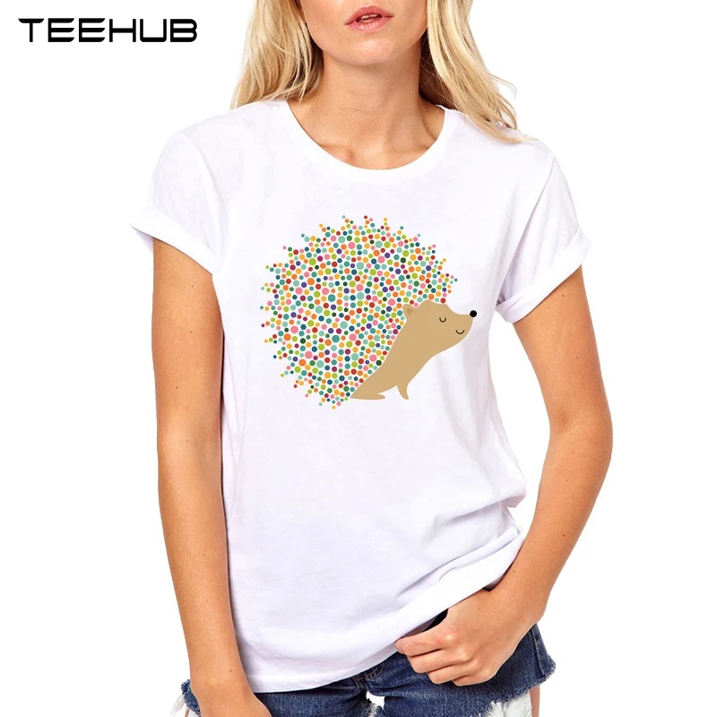 

TEEHUB 2019 New Women Fashion Novelty Hedgehog Printed T-Shirt Casual Short Sleeve T Shirt Tops