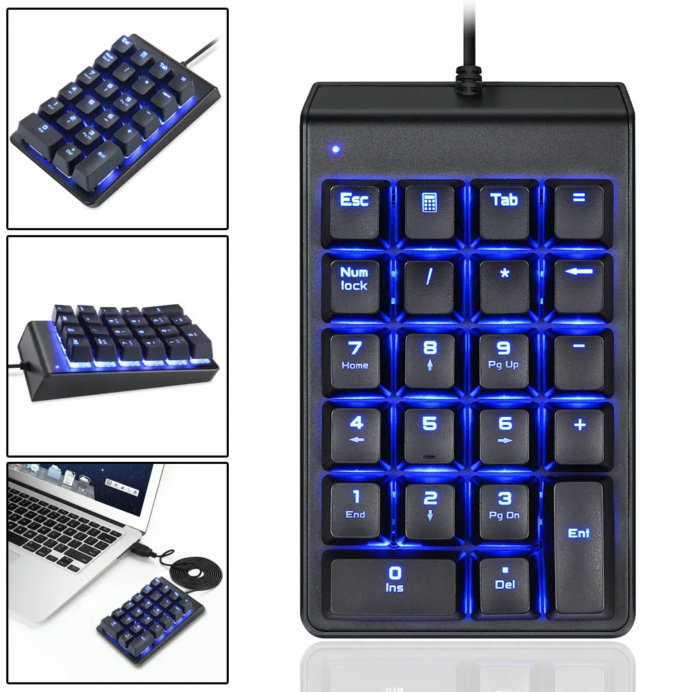 

Mechanical Numeric Keypad Slim Blue Backlight USB Wired 22 Keys for Laptop Desktop PC Dropshipping