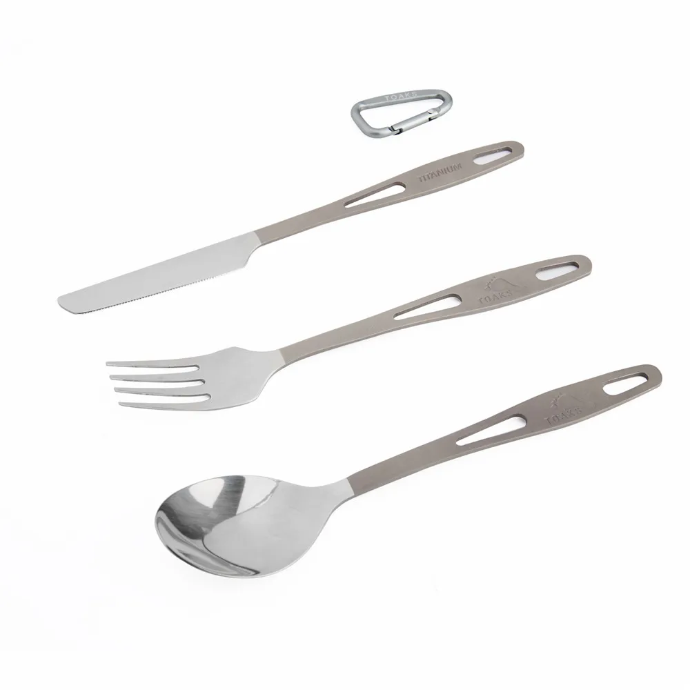 TOAKS de titanio 3-Pcs/Set cuchara tenedor Cuchillo ultraligero de Camping al aire libre cubiertos utensilio conjunto 49g SLV-02