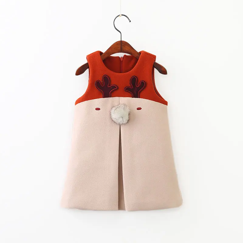 Christmas Dress Girl Cartoon Elk Children's Festa 2018 Winter Warm A-line Pattern Girls Party Kids Sleeveless | Детская одежда и