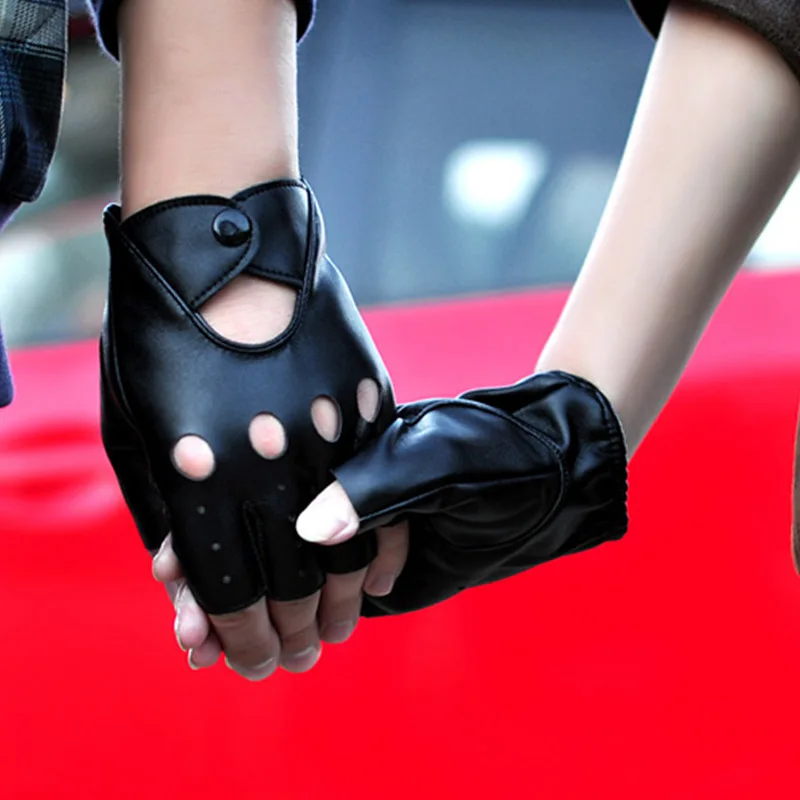 1 пара унисекс черные кожаные перчатки без пальцев женские перчатки для водителей без пальцев женские мужские модные панк перчатки
