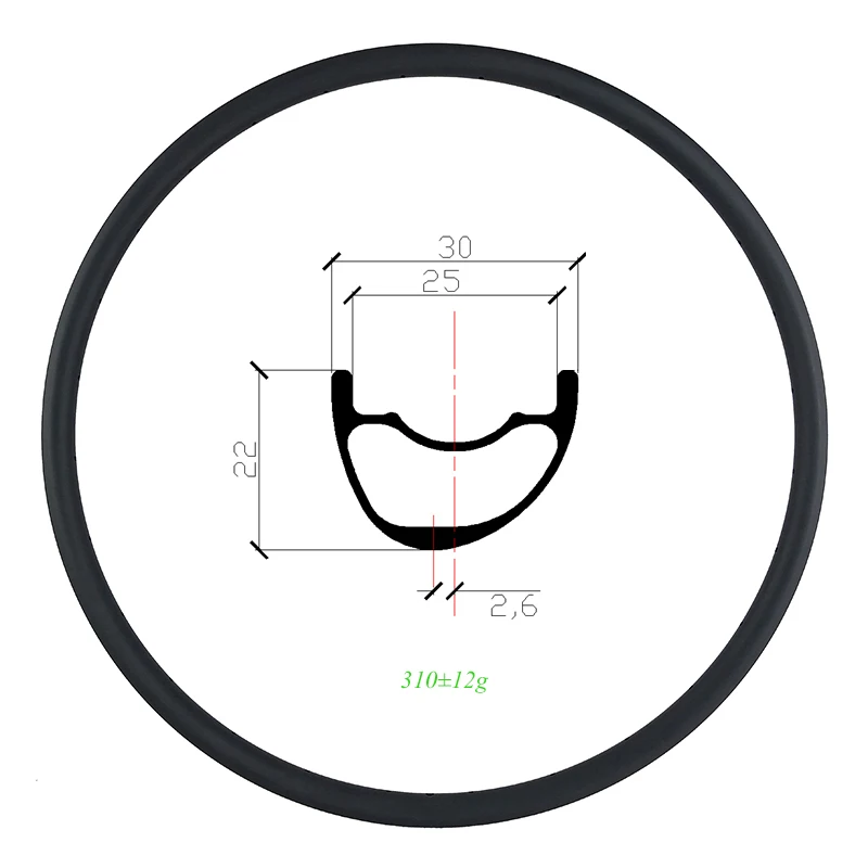 

Light weight 310g 29er XC Asymmetric hookless MTB Carbon Rim 30mm x 22mm UD Matte Glossy 25mm inner width Mountain bike Wheel