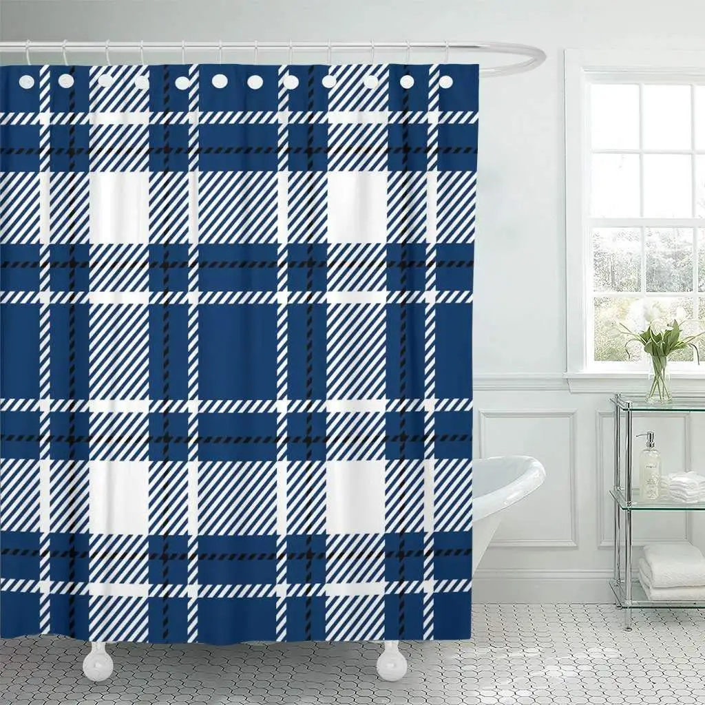 

Shower Curtain with Hooks Blue Tartan Scottish Traditional Bright Suitable for Children Handicraft Scrap Red Bathroom