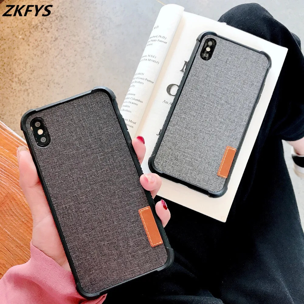 

Fashion Cloth Silicone Shockproof Cover For iPhone 8 7 Plus 6 6s Plus Phone Case For iPhone X Xs Max XR Retro Canvas Fabric Case