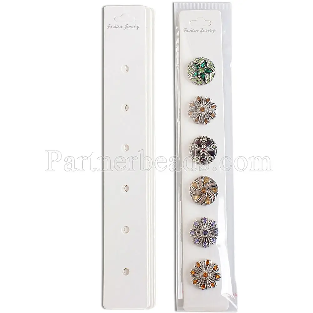 

100pcs/lot Hot sale paper card snap display 20.5*2.5cm white snap button display fit 6pcs 18-20MM snaps jewelry 10XX0110